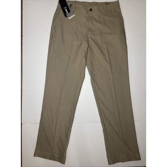 New Adidas Men's Size 34x32 Tan Khaki Golf Pants NWT Triple Stripes Climalite - Picture 1 of 7